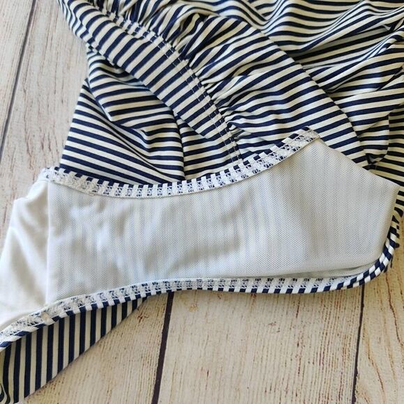 Niptuck Swim retro striped twist front tummy control ruched sides swimsuit - Picture 12 of 16